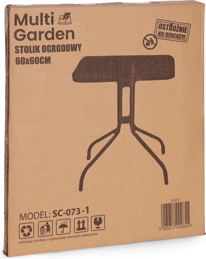 Kerti asztal, MultiGarden SC-073-1, fekete, 60 x 60 cm, magasság: 71 cm, edzett üveglap, porszórt acél váz, teherbírás: 60 kg
