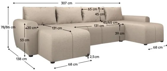 Kárpitozott, univerzális U alakú kihúzható NEWPORT ülőgarnitúra, bézs