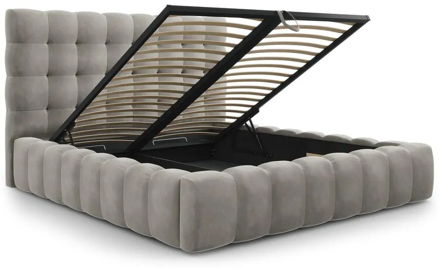 Világosszürke kárpitozott franciaágy tárolóhellyel, ágyráccsal 180x200 cm Bali – Cosmopolitan Design