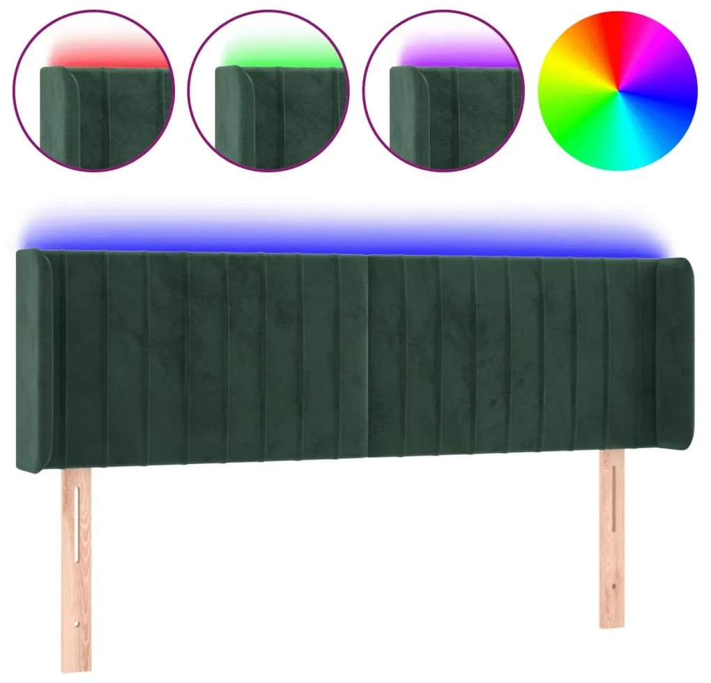 sötétzöld bársony LED-es fejtámla 147 x 16 x 78/88 cm