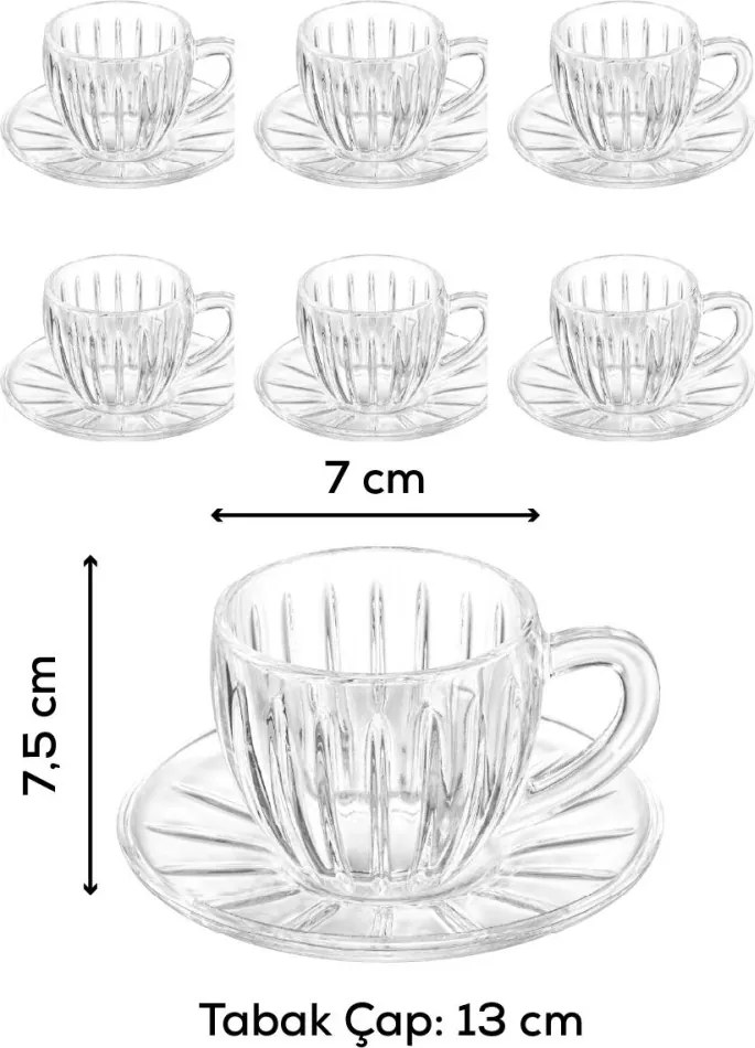 6 részes üveg teáspohár készlet csészealjjal 155 ml