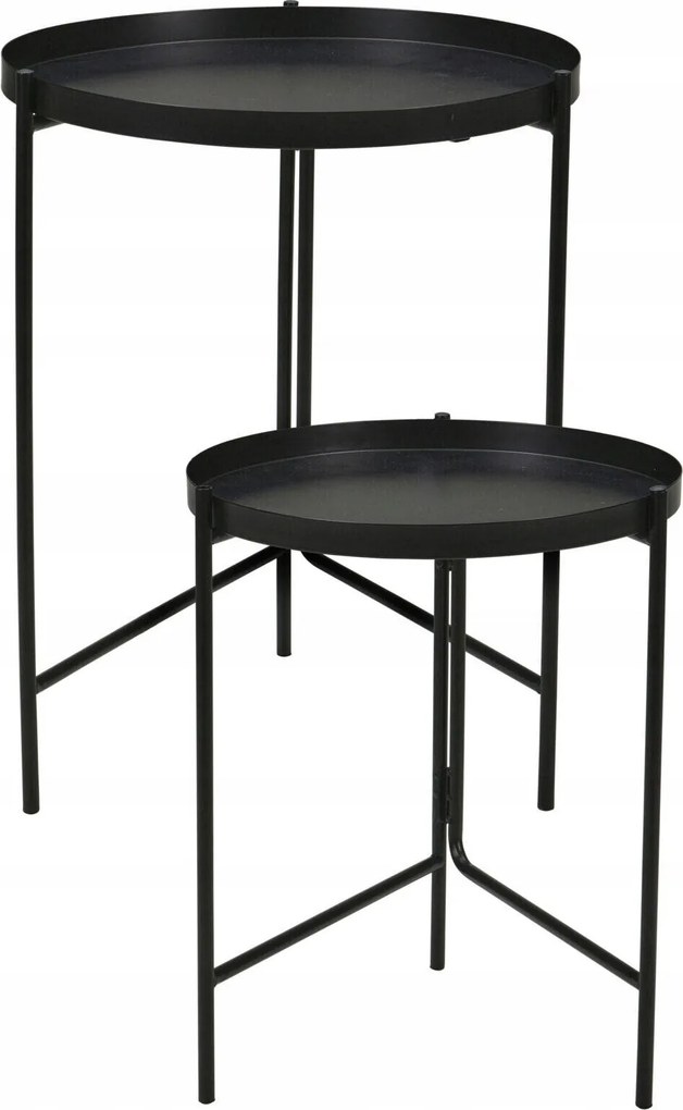 Dohányzóasztal Kerek Fekete Fém Nappali Asztal Szett 2 Db