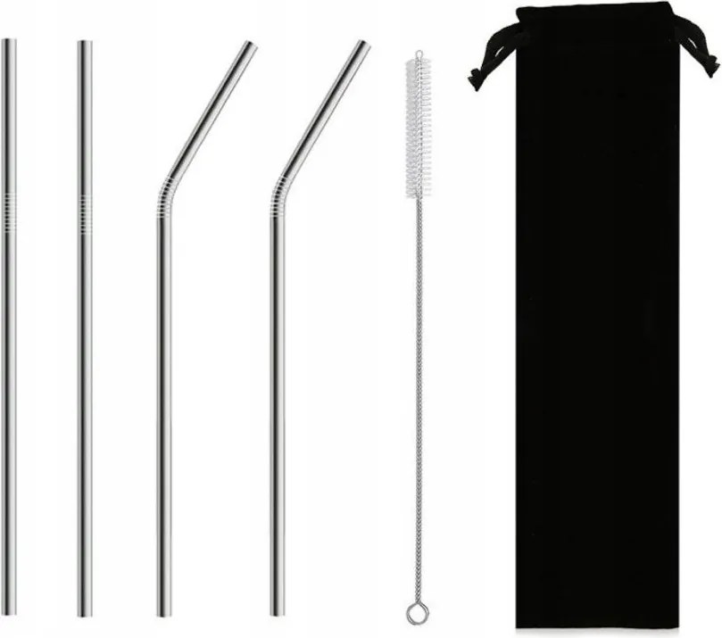 Fém szívószálak 4 db-os szett 215x6 mm ezüst