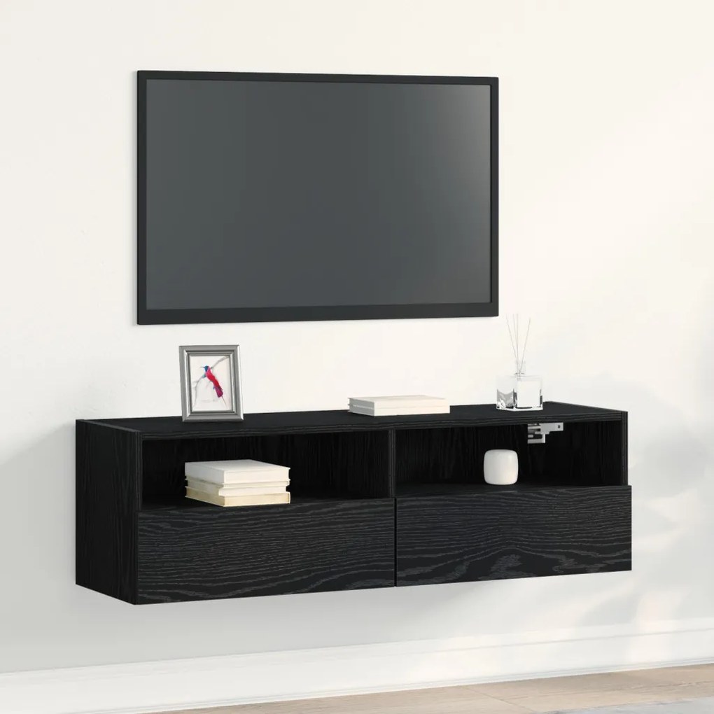 TV Fali Szekrény Fekete Tölgy 100x30x30 cm Műanyag Fa