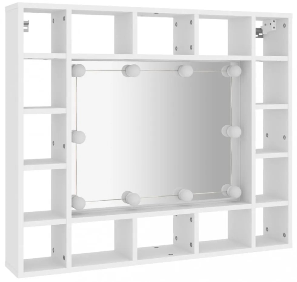 fehér tükrös szekrény LED-ekkel 91 x 15 x 76,5 cm