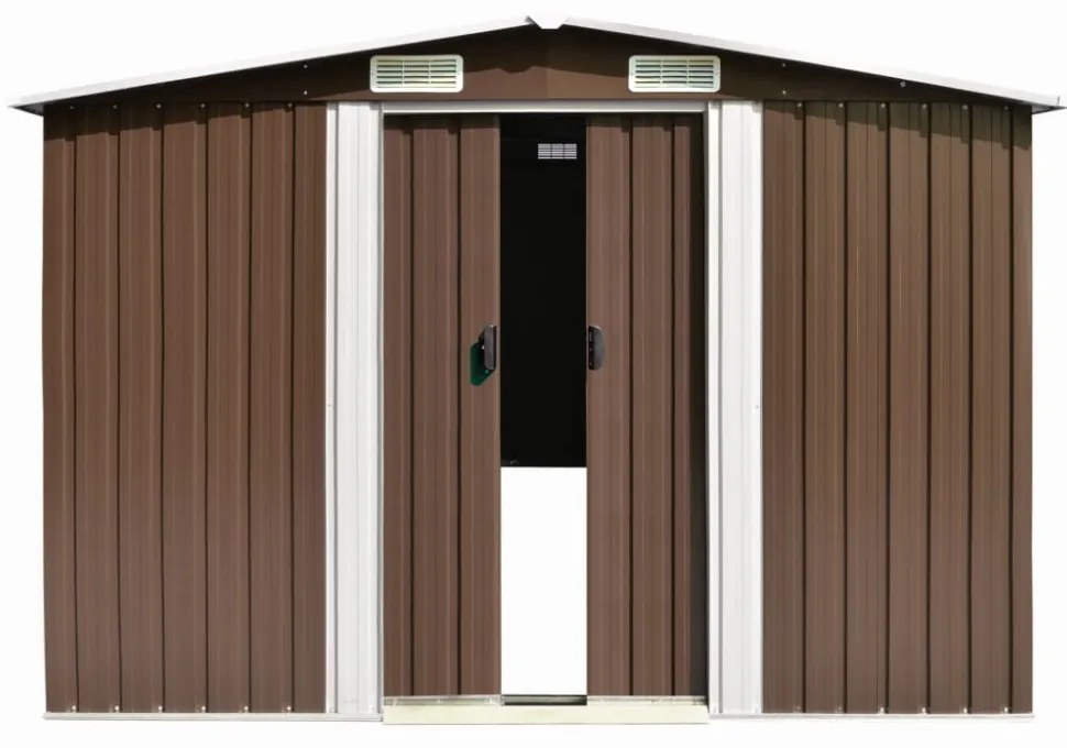 barna fém kerti fészer 257 x 298 x 178 cm