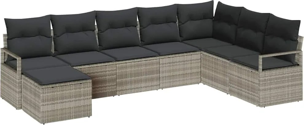 vidaXL Kanapé Szett párnával tárolóval 8 pcs Világosszürke polirattan