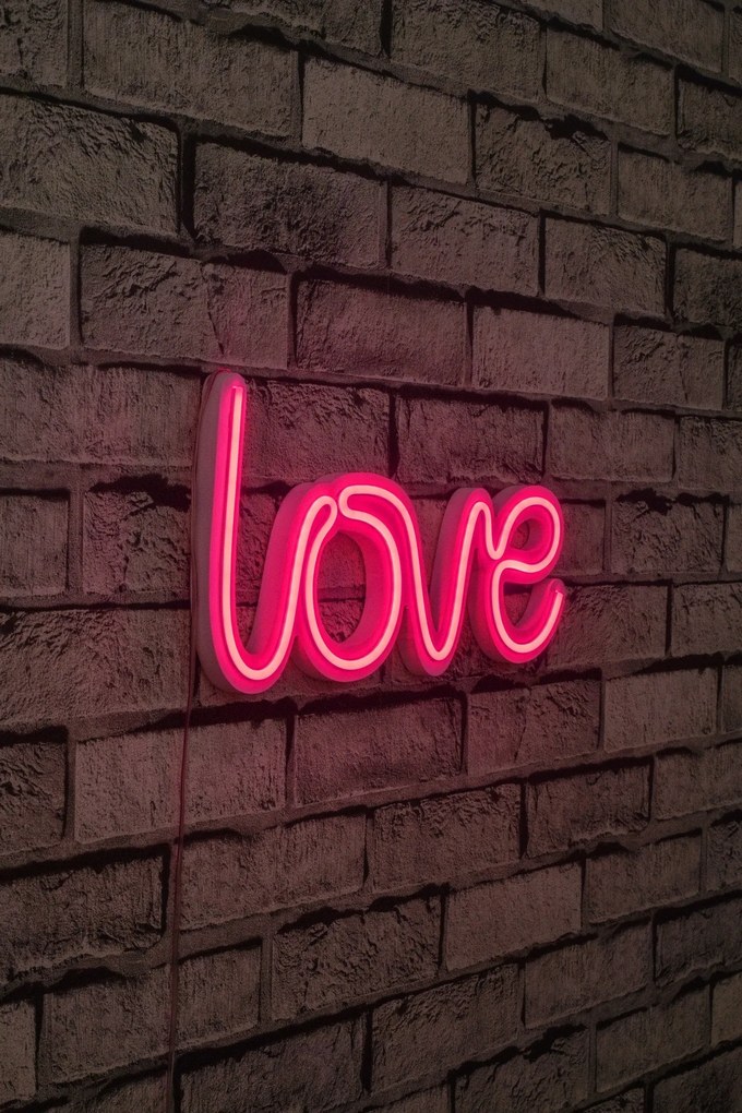 Műanyag LED-es fali dekoráció, Love - Pink