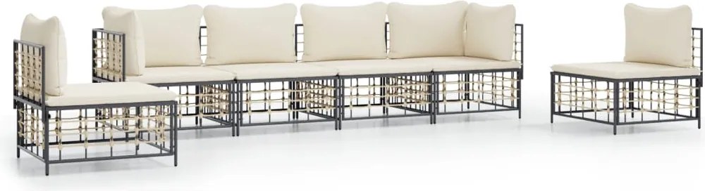 vidaXL 6 részes antracitszürke polyrattan kerti ülőgarnitúra párnákkal