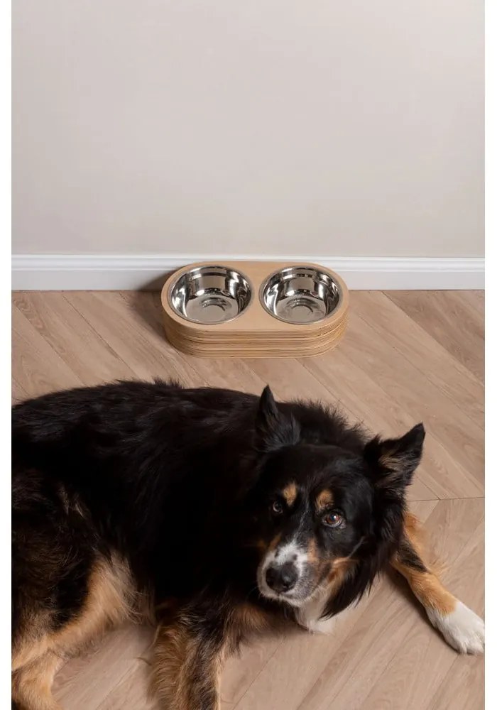 Pet 2 db-os fém tálka szett világos fa tartóval, szélesség 18 cm - PT LIVING