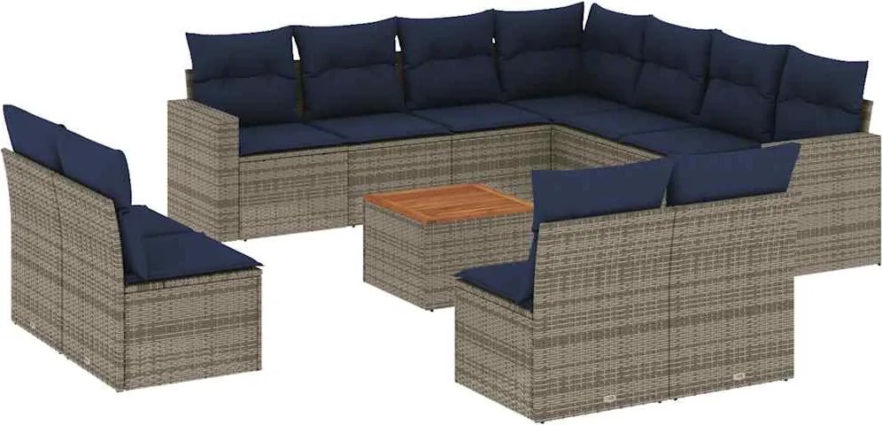 vidaXL 12 részes szürke polyrattan kerti ülőgarnitúra párnákkal