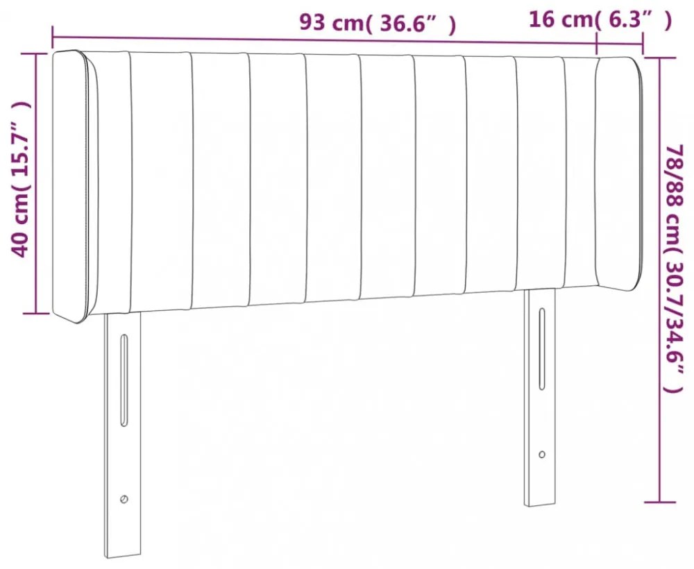 világosszürke bársony LED-es fejtámla 93 x 16 x 78/88 cm