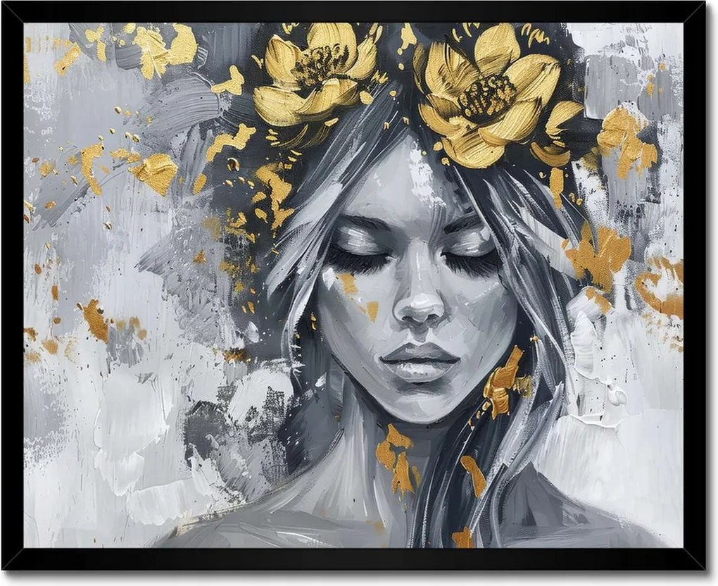 Poszter fekete keretben 50x40 Nő Absztrakt Arany virág