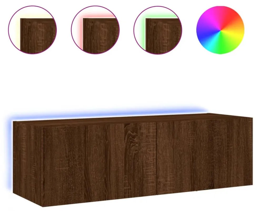 barna tölgy színű fali TV-szekrény LED-ekkel 100 x 35 x 31 cm