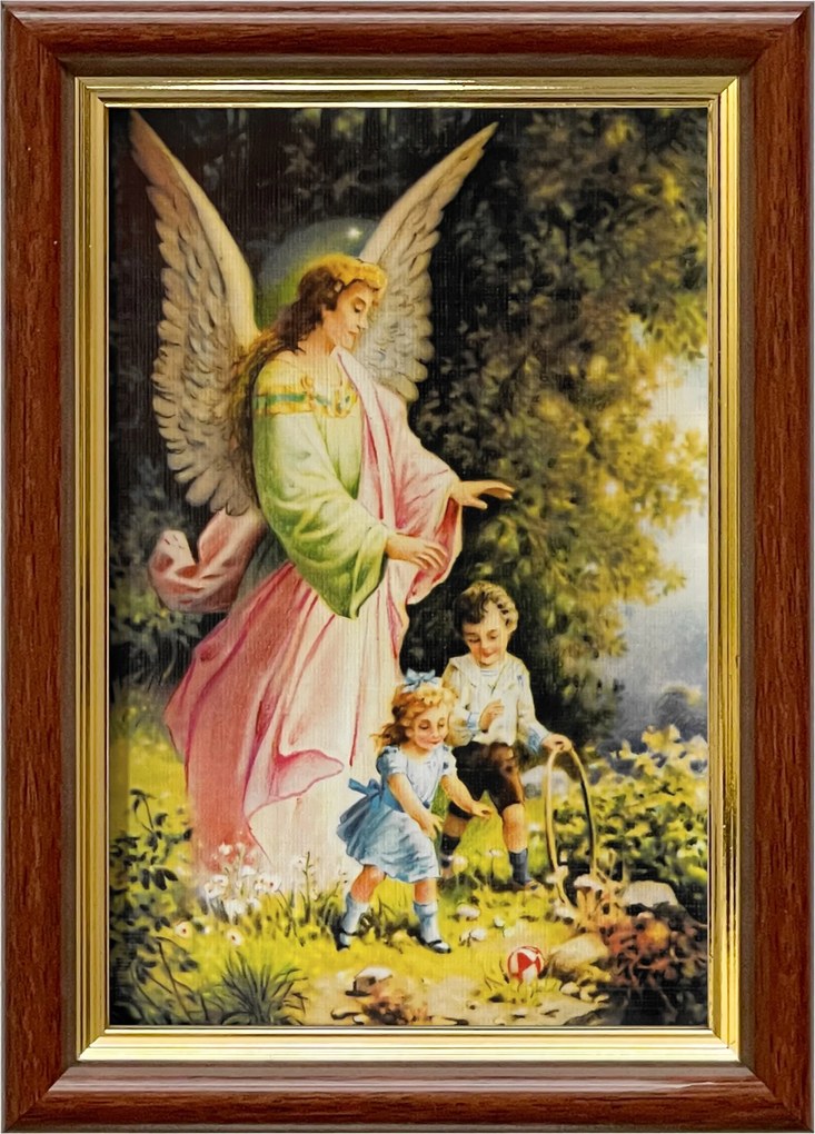 Vászonkép 18x13 Őrangyal Angyal Barna Arany Díszített Fa Keret