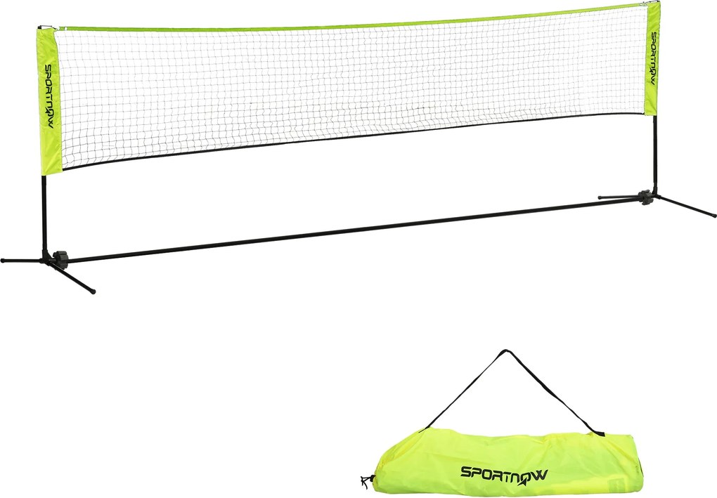 SPORTNOW Összecsukható Röplabda Háló Szett, 103/120/155 cm Magasságban Állítható Tollaslabda Háló Táskával Beltérre és Kültérre, Fém Poliészter Sárga