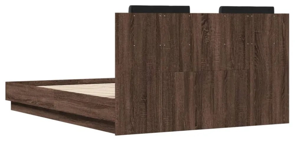 barna tölgy színű ágykeret fejtámlával és LED-ekkel 135x190 cm