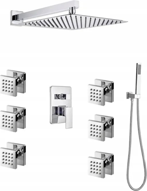 Falsík Alatti Zuhanyszett Hidromasszázs Króm Fali Esőztető 25 cm