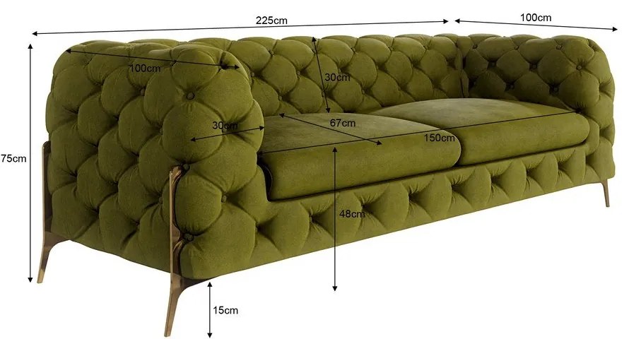 Zöld bársony kanapé 225 cm Chelsea Bis – Ropez