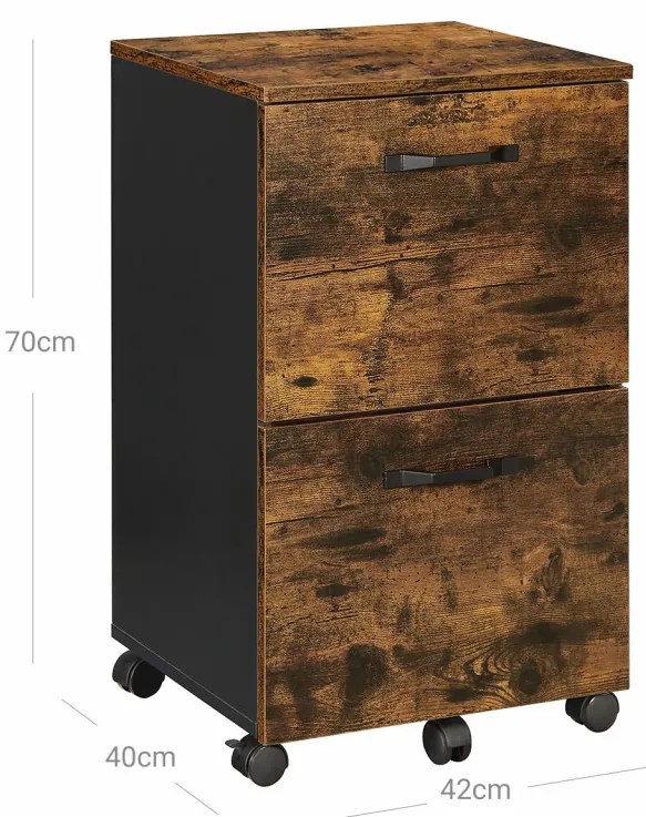 Irodai fiókos irattároló szekrény, gurulós, 2 fiókkal, rusztikus barna 42x40x70cm