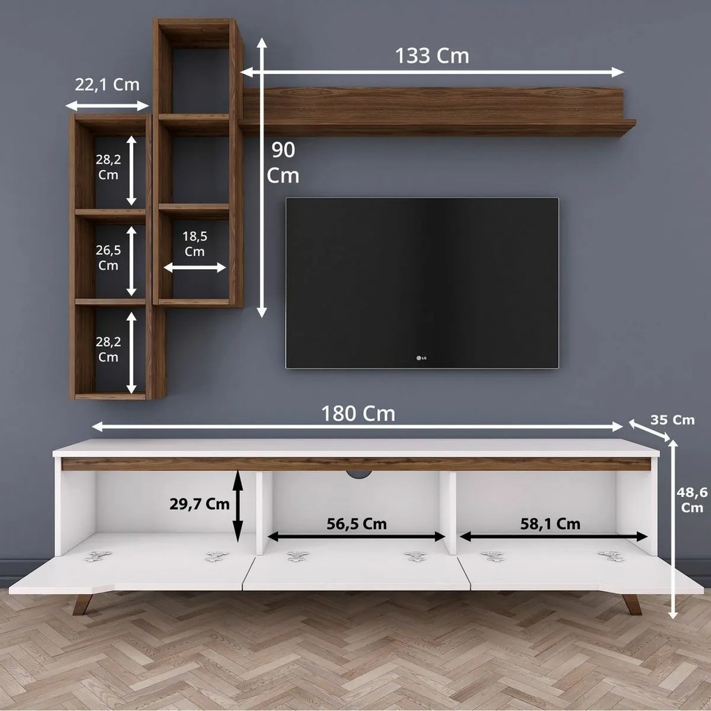 Mia Walnut and White TV fal