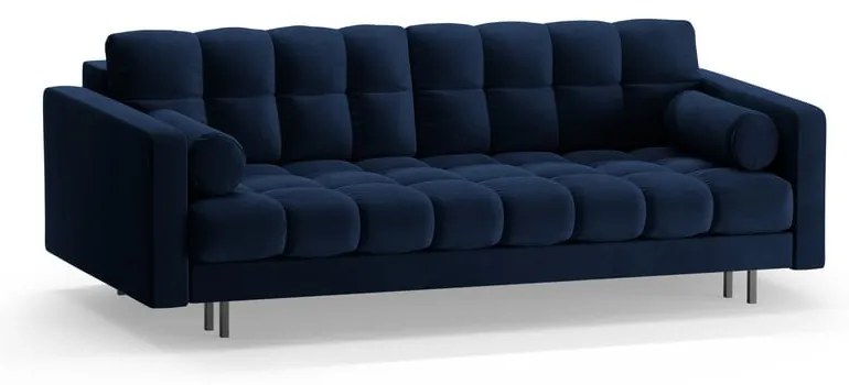 Sötétkék bársony kinyitható tárolóhelyes kanapé 222 cm Bali – Cosmopolitan Design