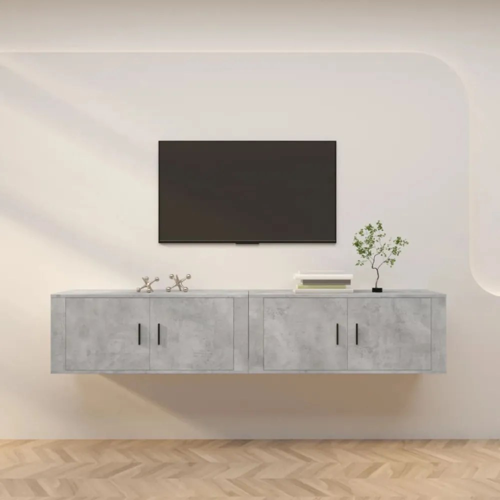 2 db betonszürke fali TV-szekrény 100 x 34,5 x 40 cm