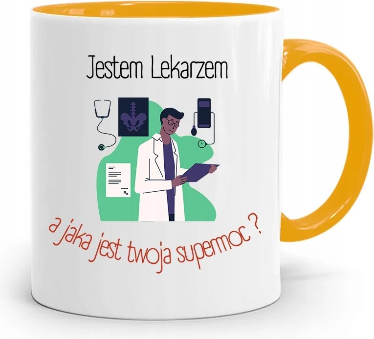 Sárga Bögre Orvosnak Én Vagyok A Orvos Ajándék nyomtatott fényképpel