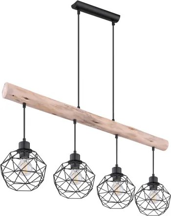 Globo 15416-4 Függeszték natúr fa és fekete fém kombinációval. LxBxH:850x180x1200, exkl. 4xE27 60W 230V