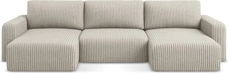 Bézs kordbársony kinyitható-tárolóhelyes sarokkanapé (U alakú) Kona – Makamii