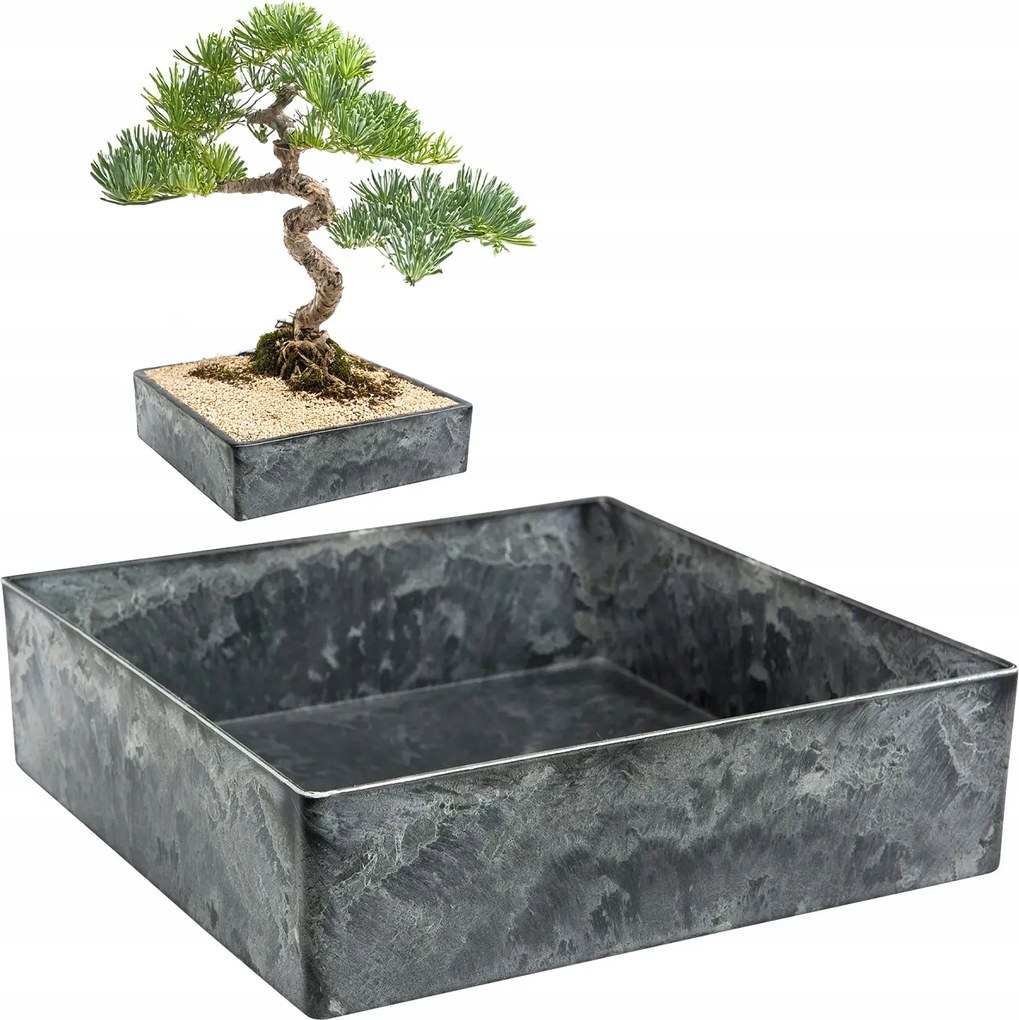 Bonsai Virágtartó Fedél 25x25cm Négyzet Alakú Alacsony Csempe Öko Műanyag