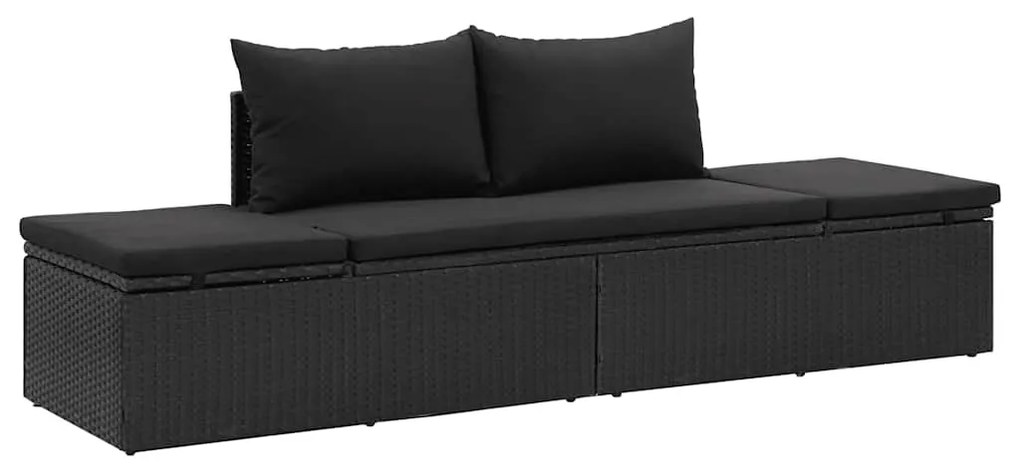 Fekete polyrattan napozóágy párnákkal