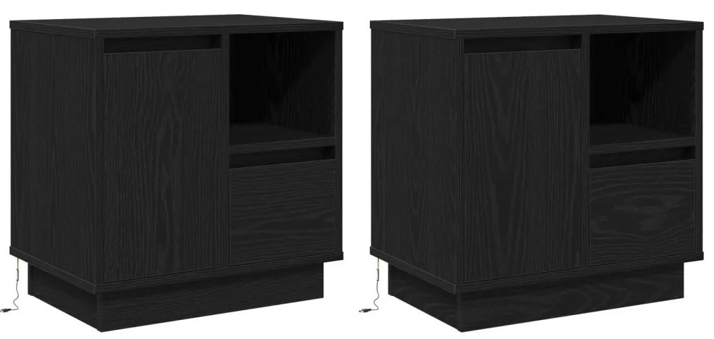 Éjjeli szekrények LED-del 2 db Fekete tölgy 50x34,5x50 cm