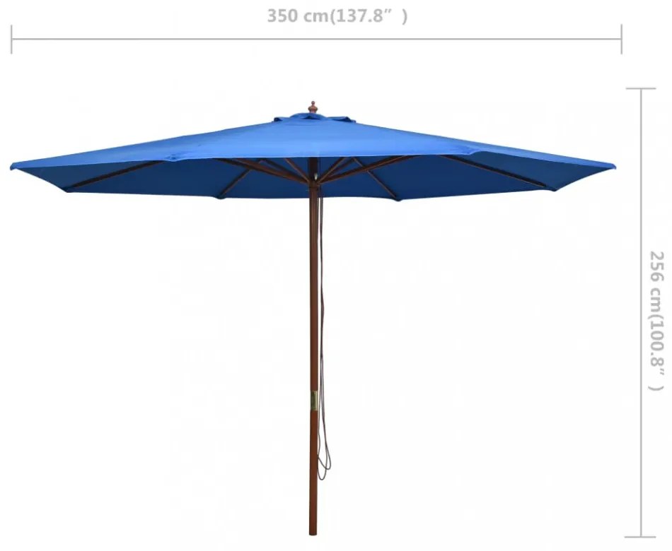 kék kültéri napernyő farúddal 350 cm