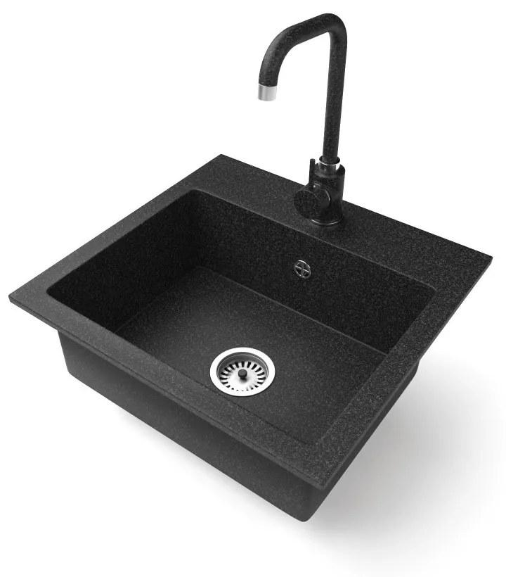 Gránit mosogató NERO Uno + Steel csaptelep (fekete)