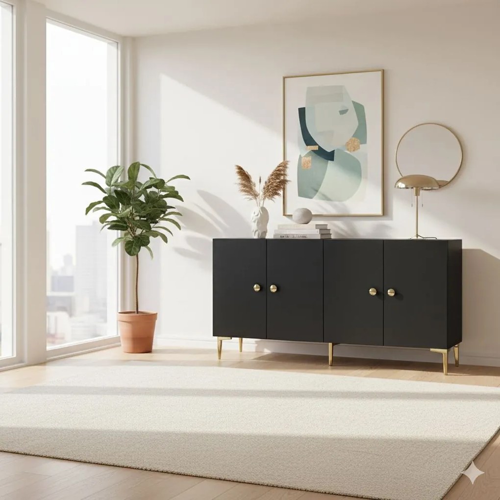 Simple komód, antracit-arany, 150 cm