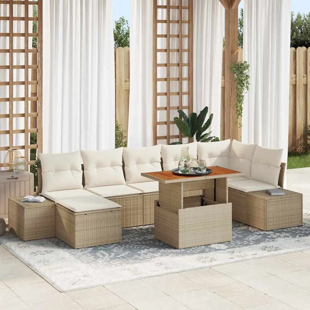 vidaXL Kerti Kanapé Szett 8 pcs Beige és krém Műrattan és tömör akácfa