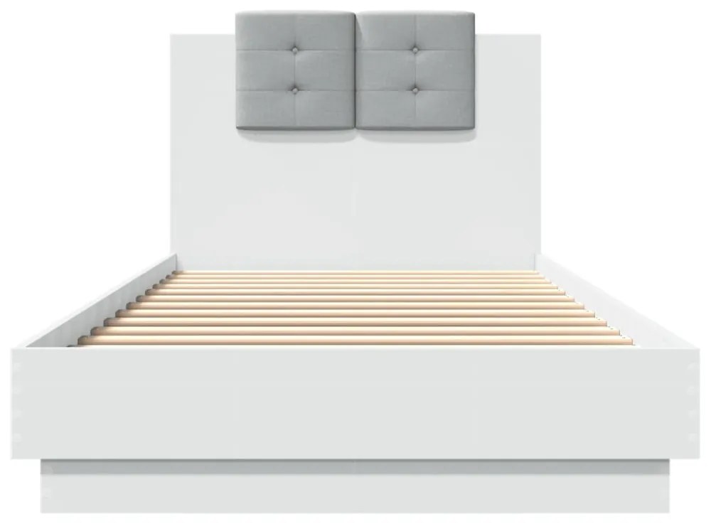 fehér ágykeret fejtámlával és LED-világítással 100 x 200 cm