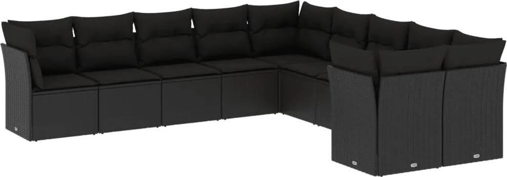 vidaXL 10 részes fekete polyrattan kerti ülőgarnitúra párnákkal