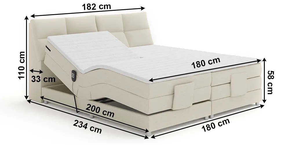 Elektromos állítható ágy, boxspring, bézs, 180x200, GERONA NEW