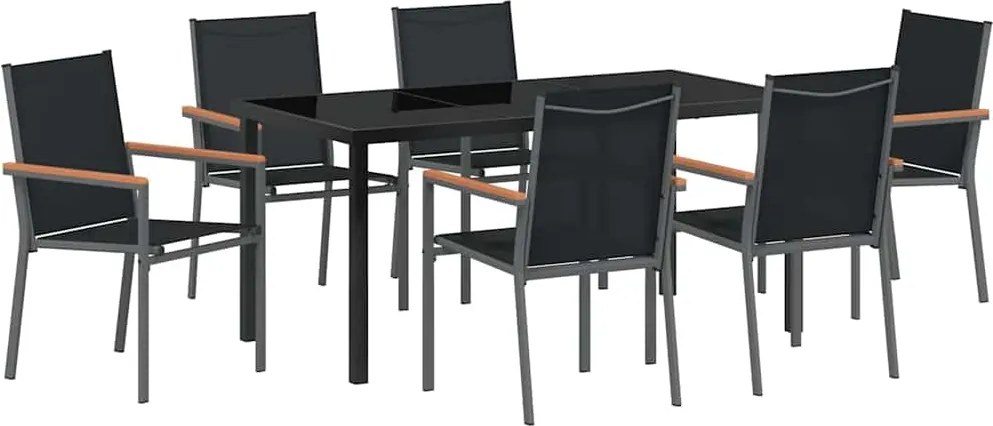 vidaXL Kert étkező szett 7 pcs Fekete Porfestett acél