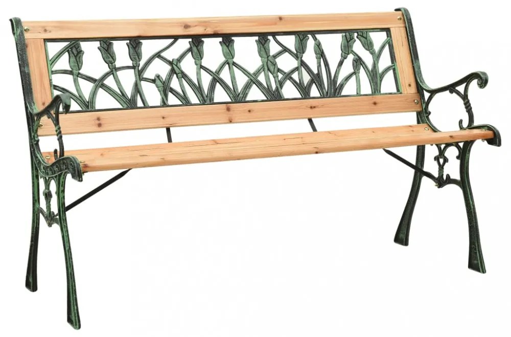 öntöttvas és tömör fenyőfa kerti pad 122 cm