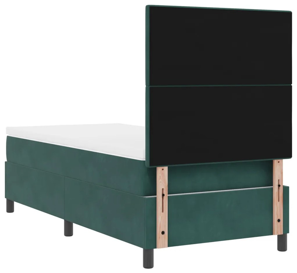 Boxspring Ágy Matrac és LED Sötét Zöld 90x190 cm Bársony
