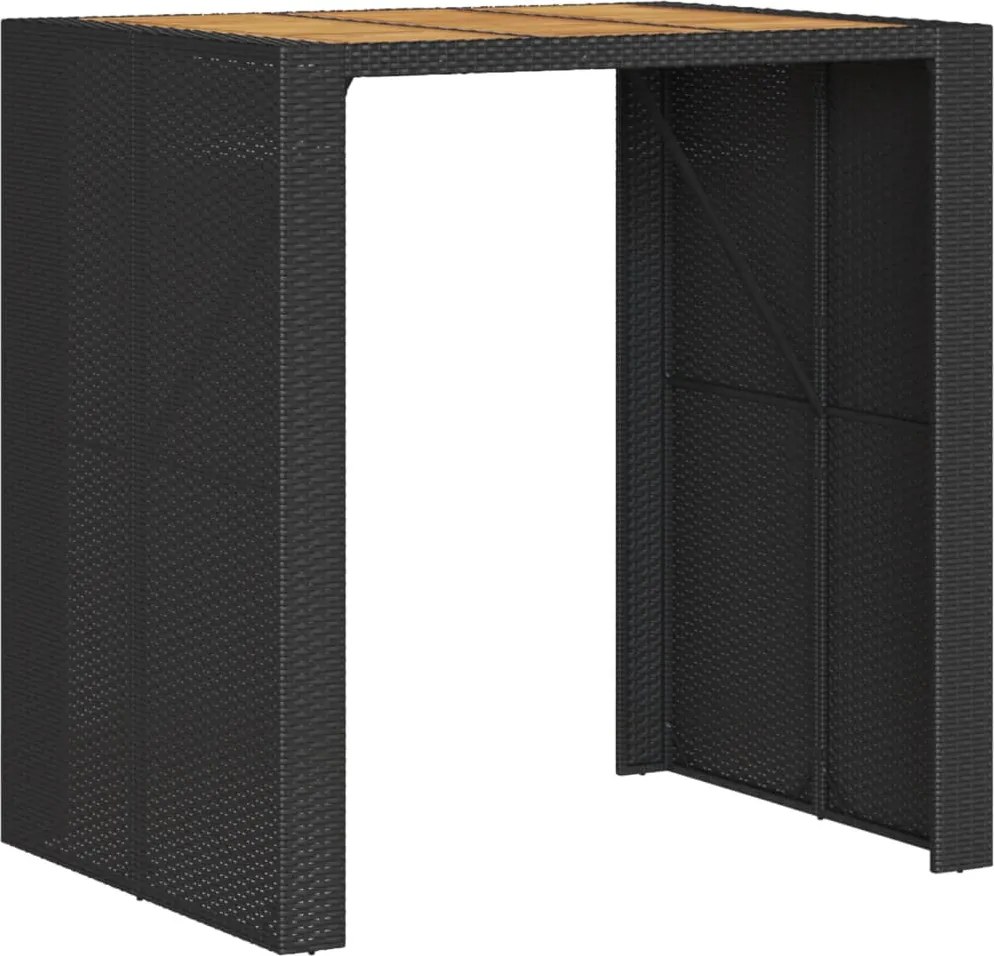 vidaXL fekete polyrattan kerti bárasztal akácfa lappal 105x80x110 cm
