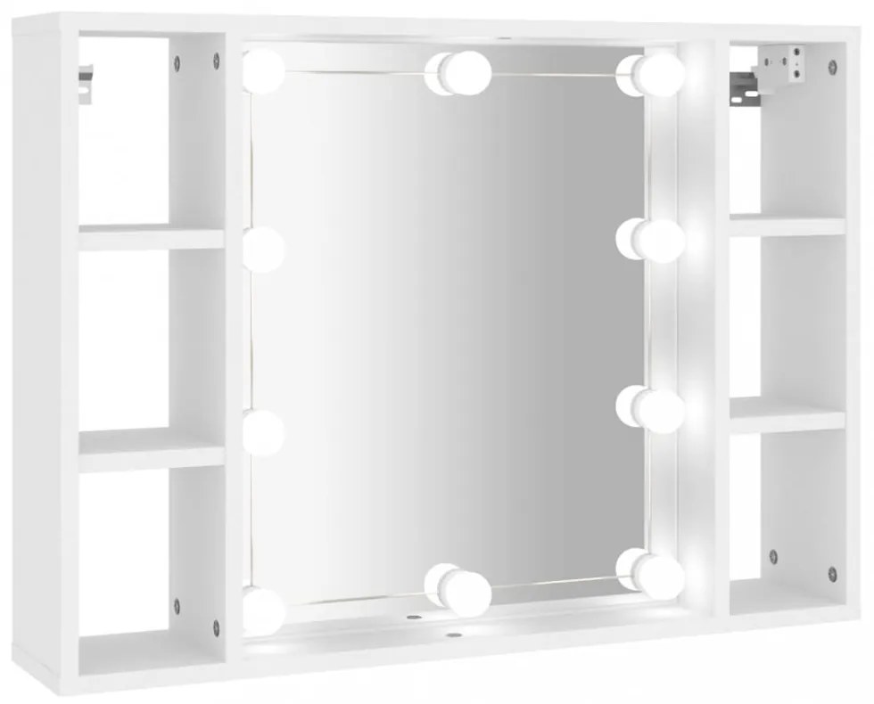 fehér tükrös szekrény LED-ekkel 76 x 15 x 55 cm