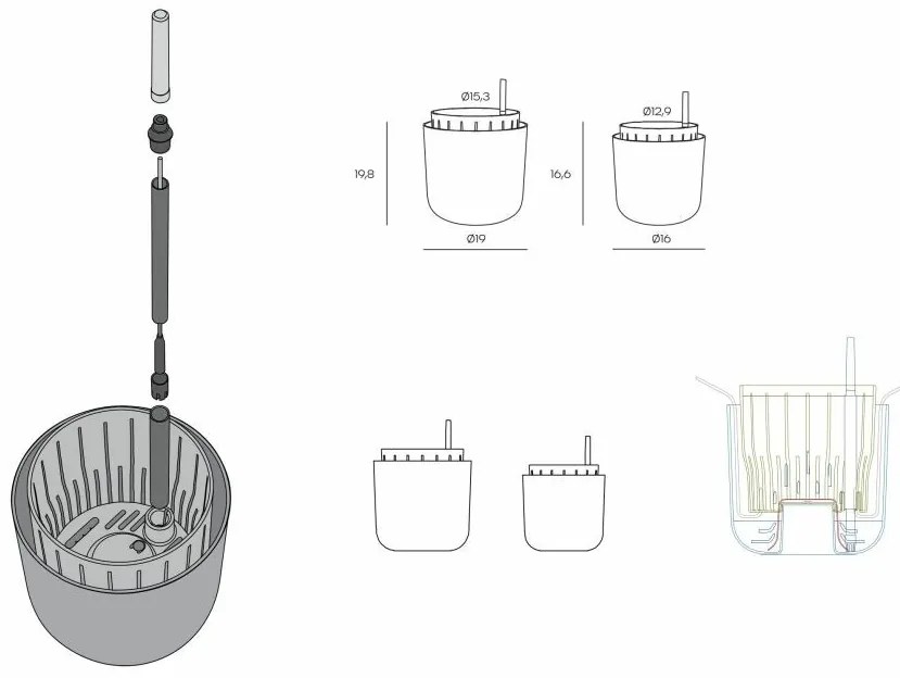 Plastia Öntözés nélküli virágcserép Tolita Airszürke, átmérő 16 cm, 16 cm átmérőjű