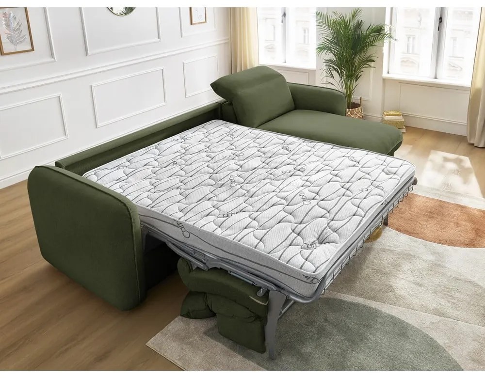 Zöld kinyitható sarokkanapé (variálható) Achille – Bobochic Paris