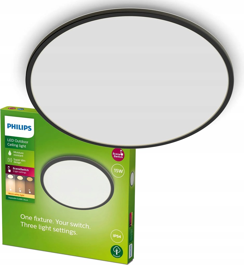Kerti lámpa Led Plafon 15W 1300lm 2700K IP54 SceneSwitch Fekete Philips