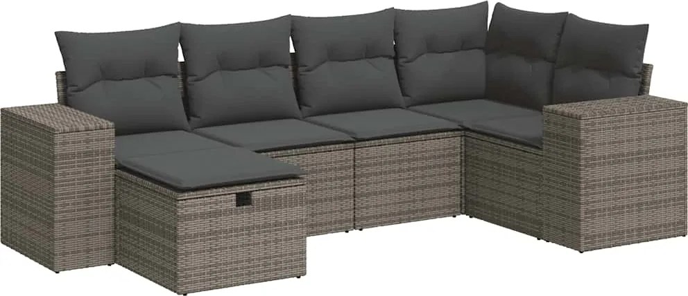 vidaXL 6 részes szürke polyrattan kerti ülőgarnitúra párnákkal
