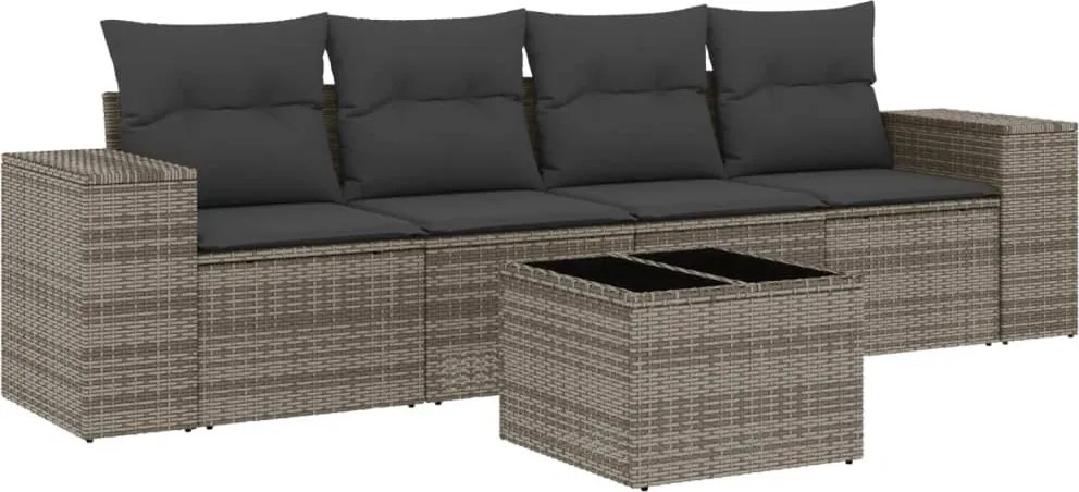 vidaXL 5 részes szürke polyrattan kerti ülőgarnitúra párnákkal